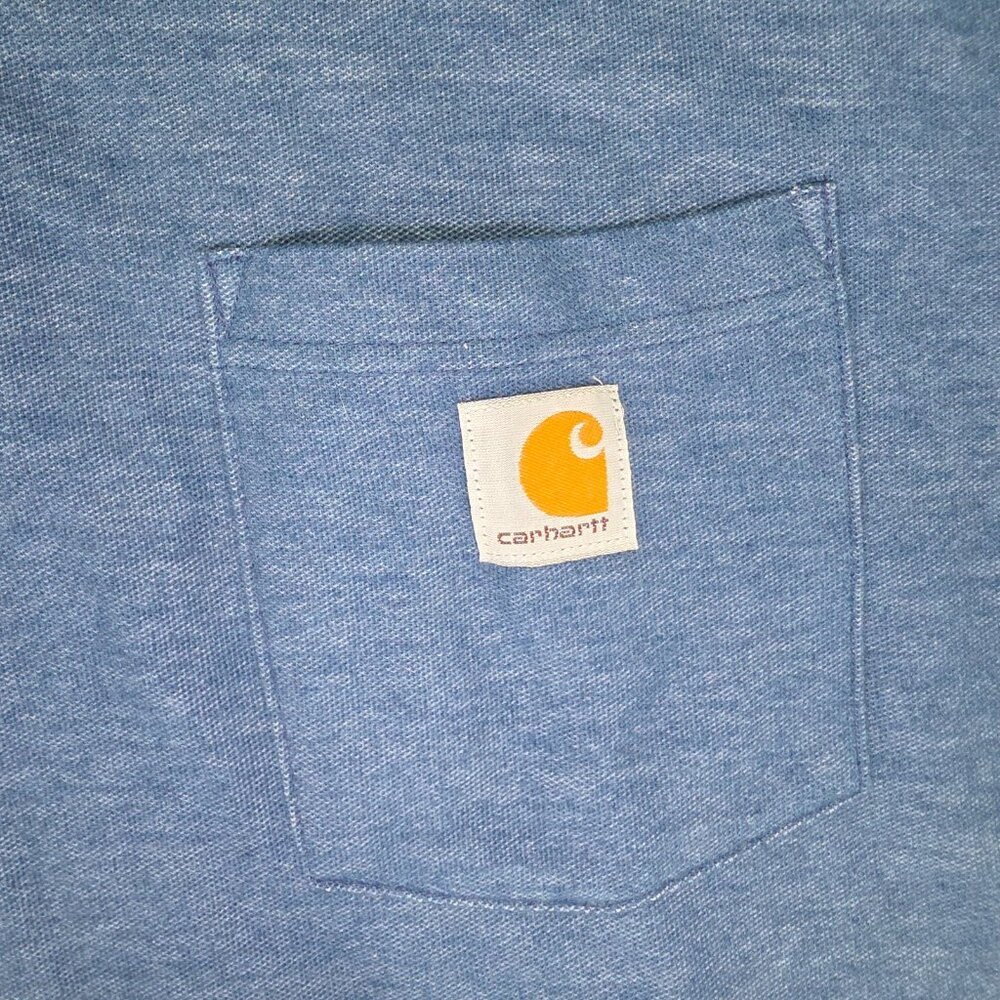 Carhartt Polo Shirt Mens XL Blue Loose Fit Pocket Casual Preppy K570 Workwear - Picture 2 of 8